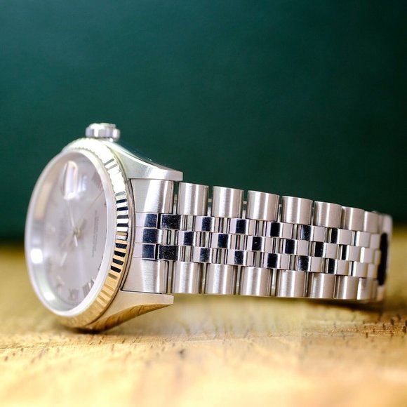 ROLEX DATEJUST UNISEX WATCH 36 MM SILVER ROMAN DIAL STEEL FLUTED JUBILEE 16234 - Picture 3 of 11